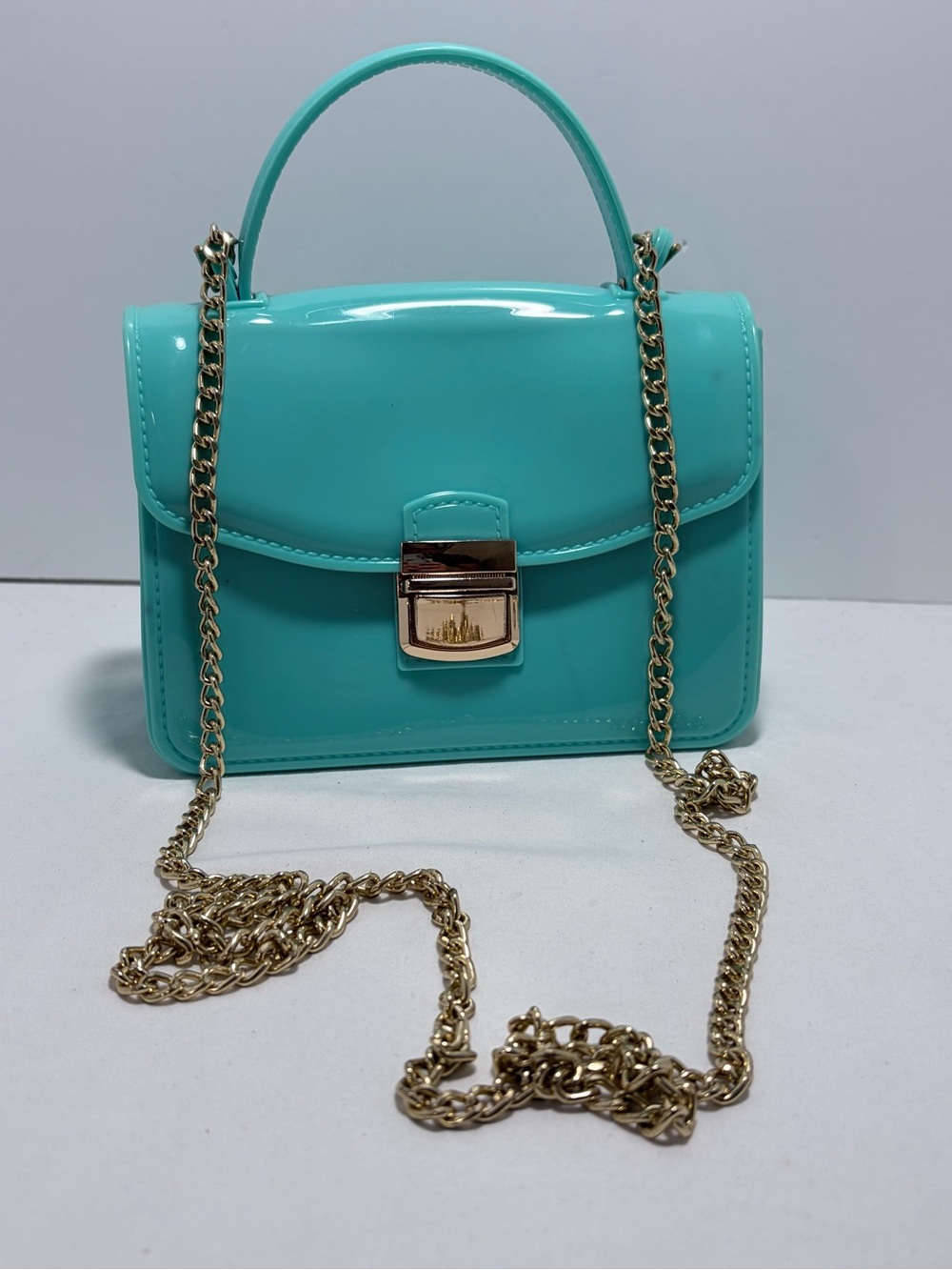 Girls Glossy Turquoise Mini Top-Handle Crossbody Purse
